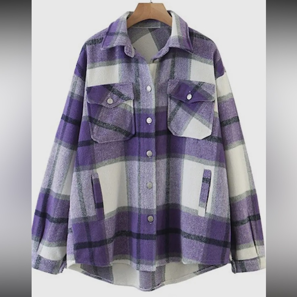 Oversized Plaid Shacket - Purple